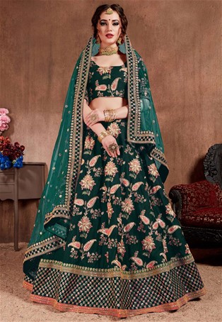 forest green silk designer bridal lehenga choli