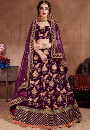 dark purple silk designer bridal lehenga choli