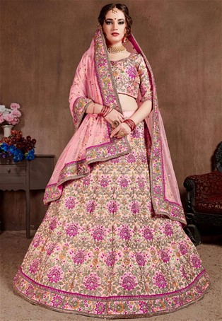 pastel pink silk designer bridal lehenga choli