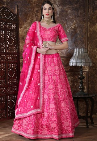 pink silk designer lehenga choli