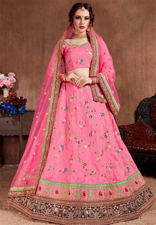 pink semi-stitched wedding lehenga choli