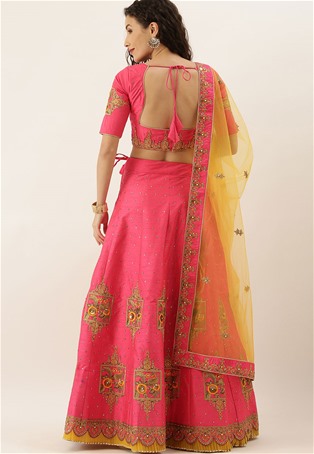 pink art silk wedding lehenga choli