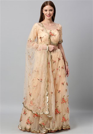 peach net wedding lehenga choli