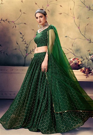 green georgette wedding designer lehenga choli