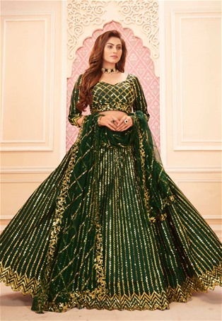 green silk satin wedding lehenga choli