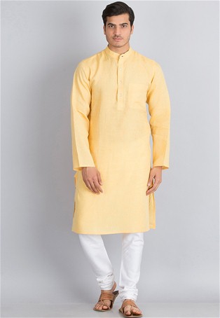 yellow linen cotton long kurta paijama