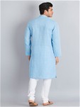 blue linen cotton long kurta paijama
