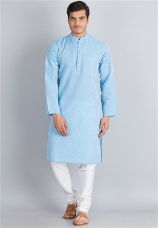 blue linen cotton long kurta paijama