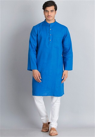blue cotton long kurta paijama