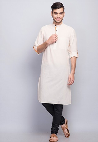 white cotton rollup sleeves fitted long kurta