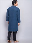 navy blue cotton chinese collar fitted long kurta