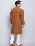 light brown cotton full sleeves chinese collar fitted kurta