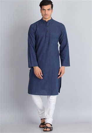 navy blue cotton full sleeves fitted long kurta