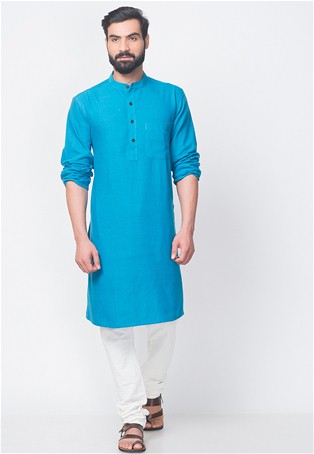 royal blue cotton full sleeves long kurta