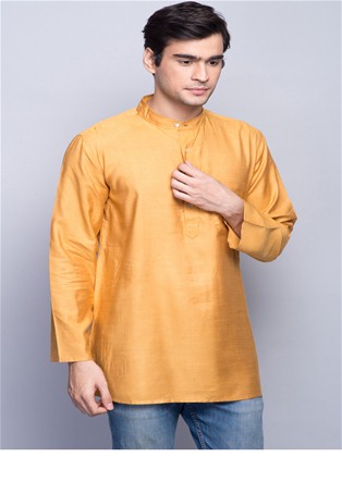 mustard tussar cotton neps short kurta