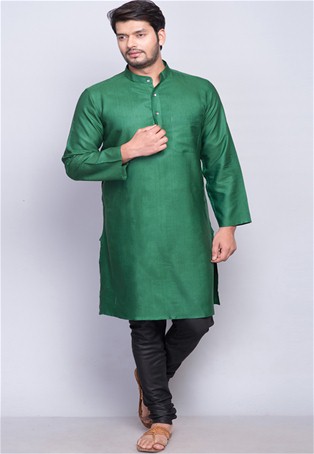 green tussar cotton plain long kurta