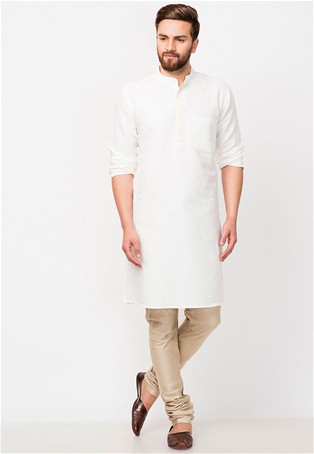 white linen,cotton jacquard long kurta