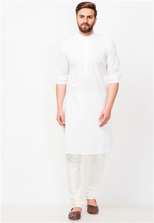 white cotton cambric lucknavi slim fit long kurta