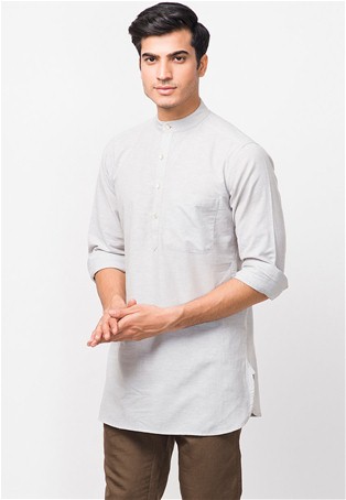 off-white cotton full sleeves short kurta