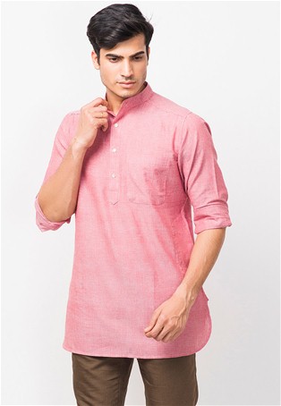 pink cotton full sleeves short kurta