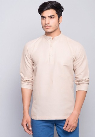 cream linen cotton full sleeves super short kurta