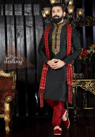 readymade black dupion kurta pajama