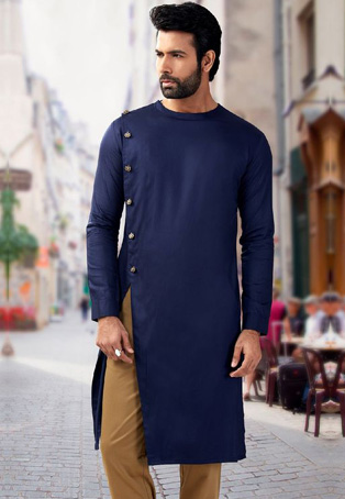 navy blue linen designer kurta