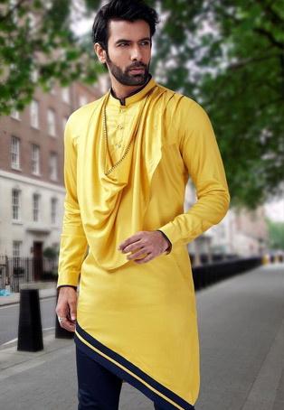 light yellow linen designer kurta