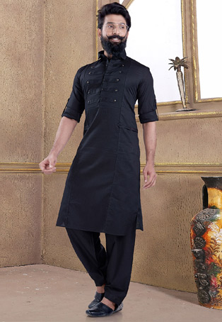 black cotton pathani suit