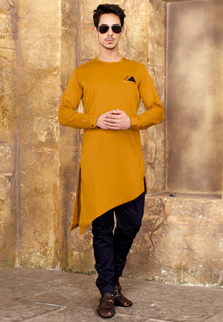 mustard yellow rayon designer kurta