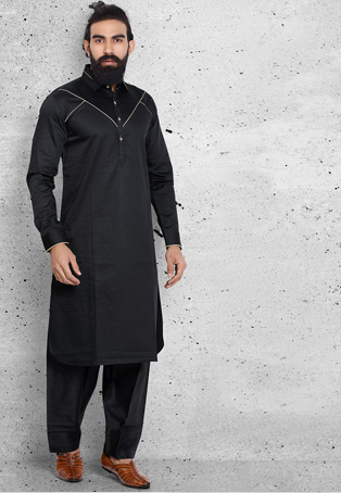 black cotton pathani suit