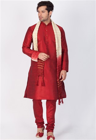 maroon cotton silk kurta pajama with dupatta