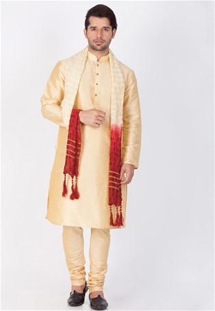 gold cotton silk kurta pajama with dupatta