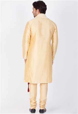 Gold cotton silk kurta pajama with dupatta