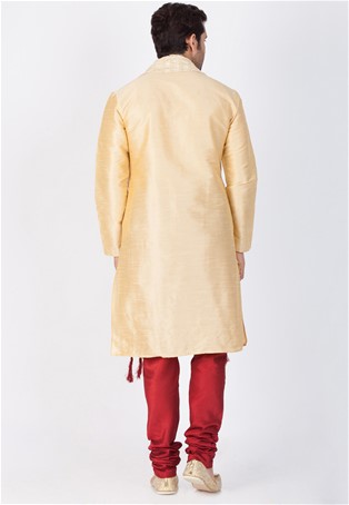 Maroon cotton silk kurta pajama with dupatta
