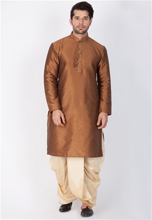 readymade kurta with dhoti style pajama in Brown