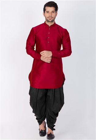 readymade kurta with dhoti style pajama in maroon