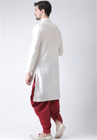 white dupion silk angrakha style kurta with dhoti style
