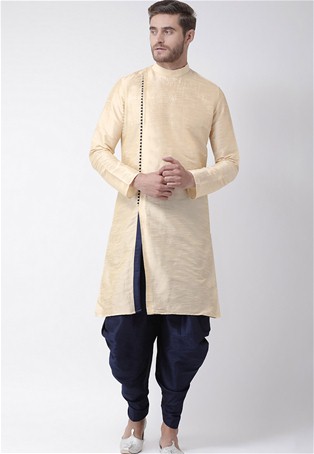 cream dupion silk angrakha style kurta with dhoti style