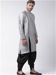 grey dupion silk angrakha style kurta with dhoti style