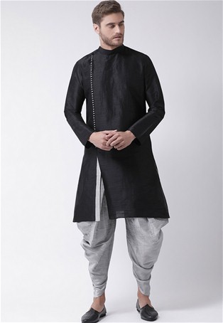black dupion silk angrakha style kurta with dhoti style