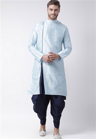 aqua dupion silk angrakha style kurta with dhoti style