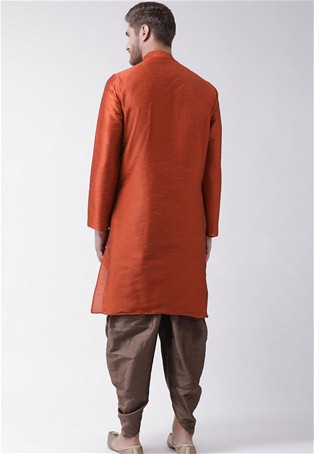 rust dupion silk angrakha style kurta with dhoti style