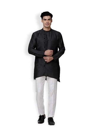 black dupion silk long kurta pajama