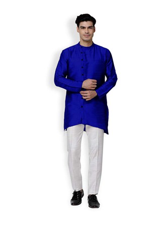 royal blue dupion silk long kurta pajama