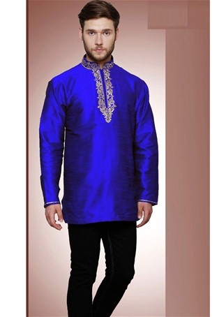 royal blue dupion silk short kurta
