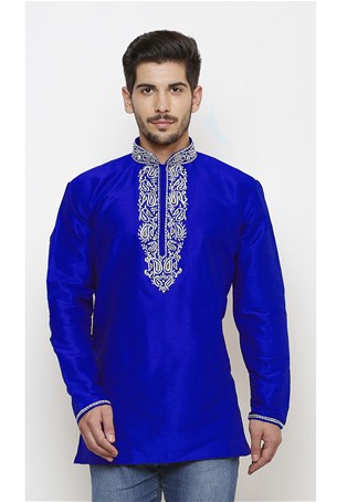 royal blue dupion silk short kurta