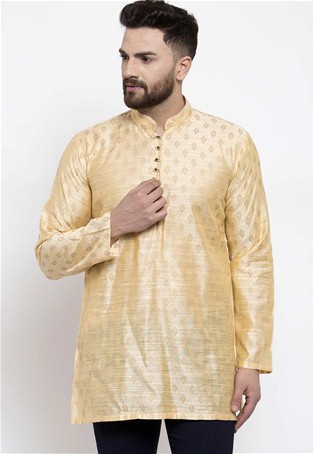 light yellow bhagalpuri silk short kurta