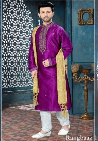 purple art dupion kurta pajama