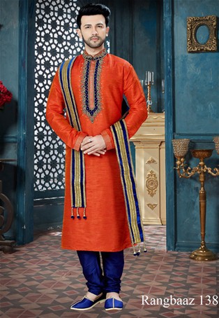 orange banglore silk kurta pajama